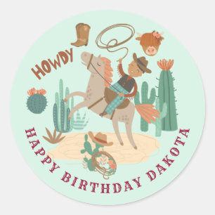 Sticker Rond Fête d'anniversaire de Cowboy