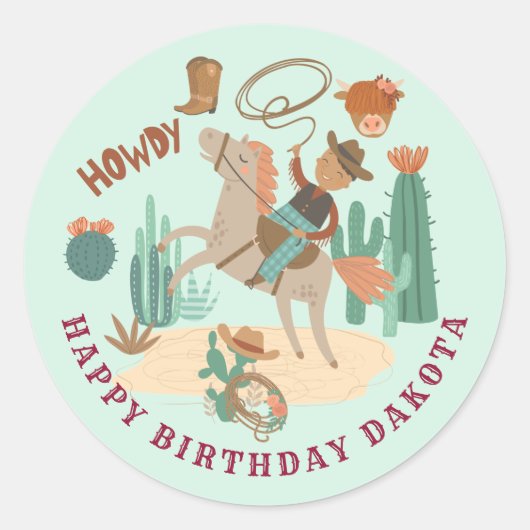 Sticker Rond Fête d'anniversaire de Cowboy (Devant)
