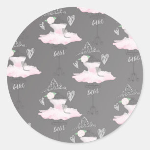 Sticker Rond Fête d'anniversaire de danseuse de Pink & Grey Cou