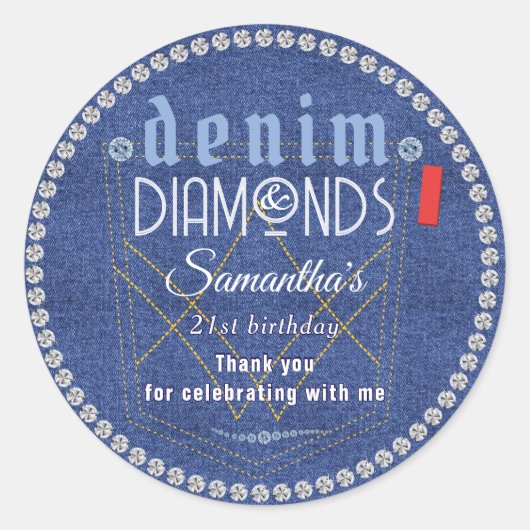Sticker Rond Fête d'anniversaire de Denim et Diamonds (Devant)