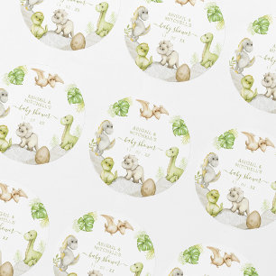 Sticker Rond Fête d'anniversaire de dinosaure à l'aquarelle