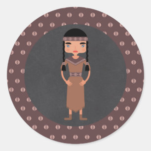 Sticker Rond Fête d'anniversaire de fille amérindienne