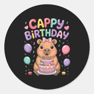 Sticker Rond Fête d'anniversaire de fille mignonne capybara enf