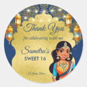 Sticker Rond Fête d'anniversaire de filles à l'indienne merci d (Devant)