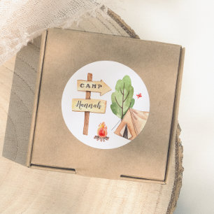 Sticker Rond Fête d'anniversaire de filles de camping d'été à l