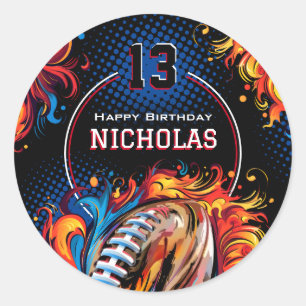 Sticker Rond Fête d'anniversaire de football