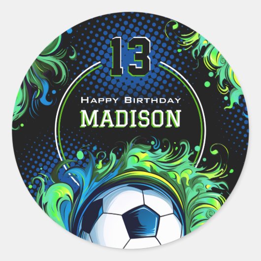 Sticker Rond Fête d'anniversaire de football (Devant)