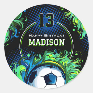Sticker Rond Fête d'anniversaire de football