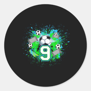 Sticker Rond Fête d'anniversaire de football 9 ans Joueur de fo