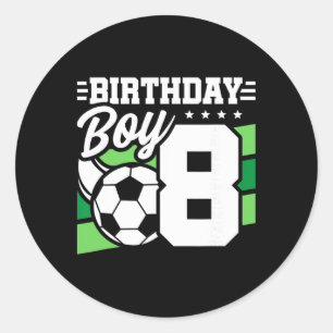Sticker Rond Fête d'anniversaire de football - Garçon de 8 ans