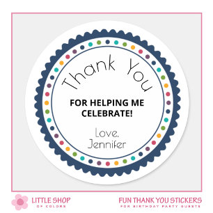 Sticker Rond Fête d'anniversaire de garçons filles colorés Merc
