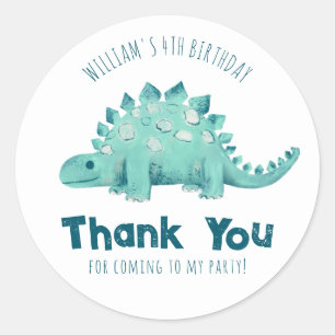Sticker Rond Fête d'anniversaire de garçons Merci Stegosaurus d
