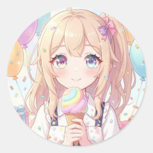 Sticker Rond Fête d'anniversaire de glace pour fille d'anime
