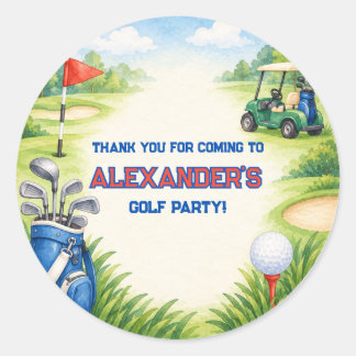 Sticker Rond Fête d'anniversaire de golf Nom personnalisé
