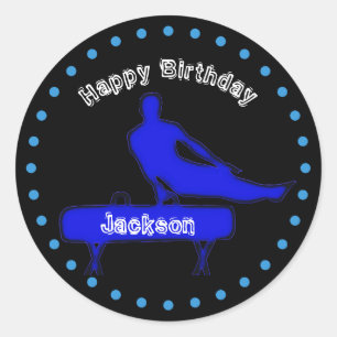 Sticker Rond Fête d'anniversaire de gymnastique pour garçons
