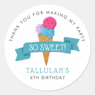 Sticker Rond Fête d'anniversaire de la crème glacée douce