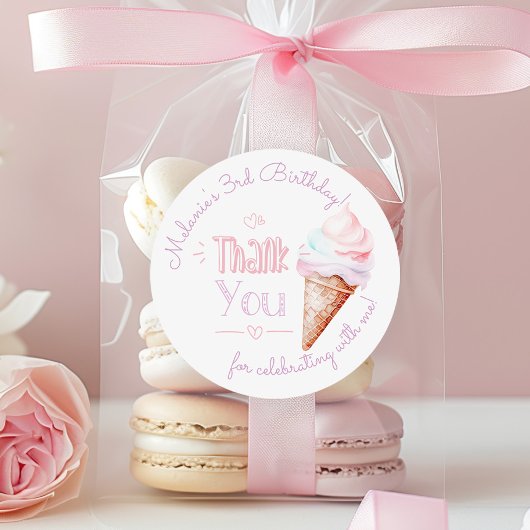Sticker Rond Fête d'anniversaire de la crème glacée merci