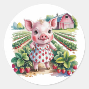 Sticker Rond Fête d'anniversaire de la Fille au Cochon de la Fe