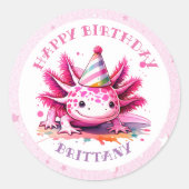 Sticker Rond Fête d'anniversaire de la fille Axolotl rose (Devant)