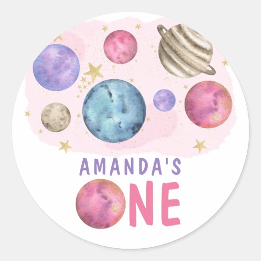 Sticker Rond Fête d'anniversaire de la fille de l'espace galact (Devant)