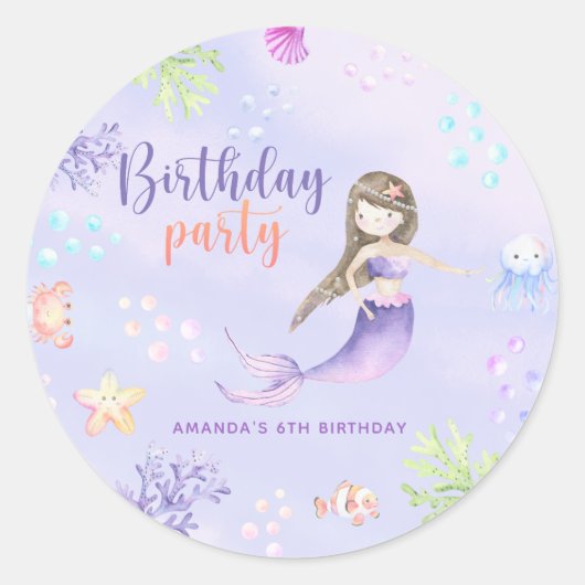Sticker Rond Fête d'anniversaire de la fille Mermaid (Devant)