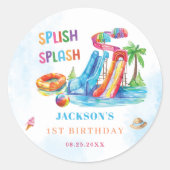 Sticker Rond Fête d'anniversaire de la glisse d'eau (Devant)