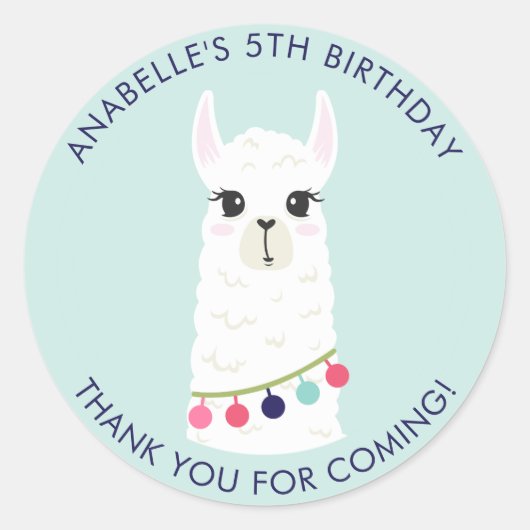 Sticker Rond Fête d'anniversaire de la petite Llama (Devant)