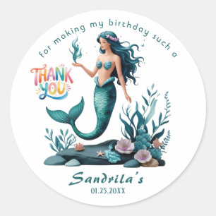 Sticker Rond Fête d'anniversaire de la Sirène de la Mer Sirène