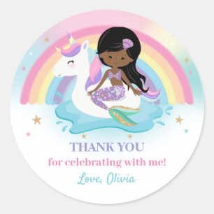 Sticker Rond Fête d'anniversaire de la sirène et de la licorne