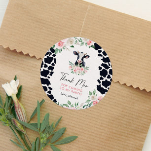 Sticker Rond Fête d'anniversaire de la vache rose