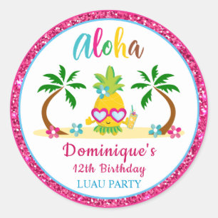 Sticker Rond Fête d'anniversaire de l'Aloha Tropical Luau