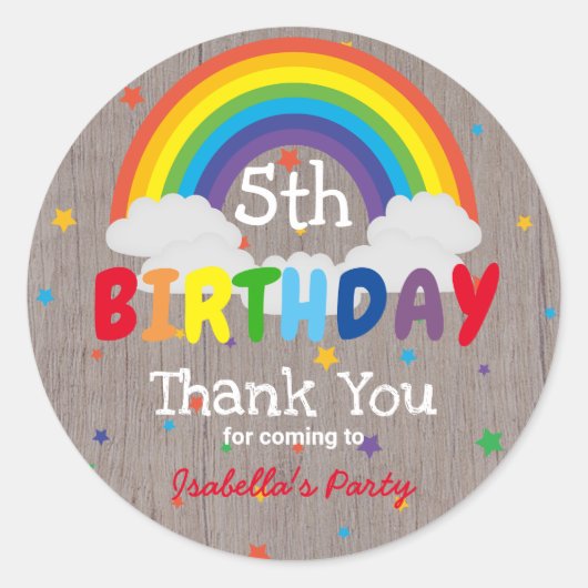 Sticker Rond Fête d'anniversaire de l'Arc-en-ciel rustique colo (Devant)