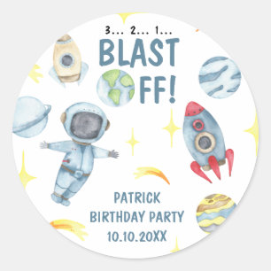 Sticker Rond Fête d'anniversaire de l'astronaute dans l'espace