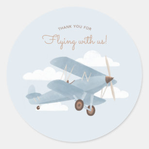 Sticker Rond Fête d'anniversaire de l'avion Vintage voyage