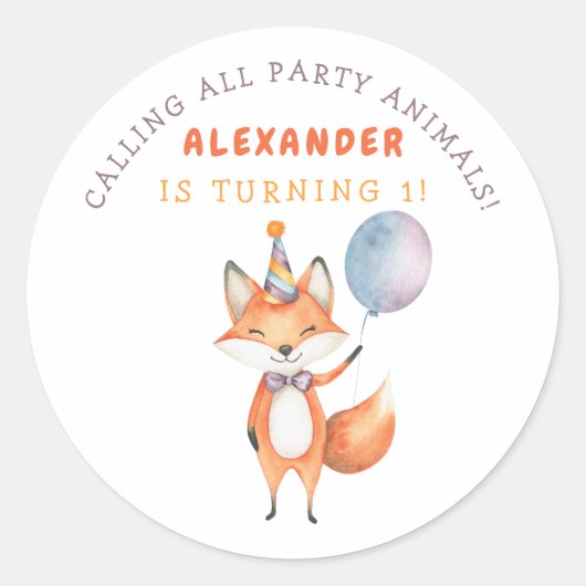 Sticker Rond Fête d'anniversaire de Little Fox (Devant)