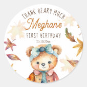 Sticker Rond Fête d'anniversaire de l'ours en peluche d'automne (Devant)