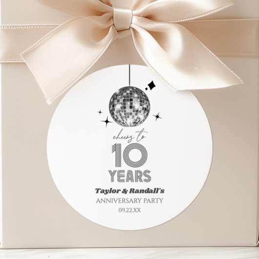 Sticker Rond Fête d'anniversaire de mariage Disco Cheers 10 ans