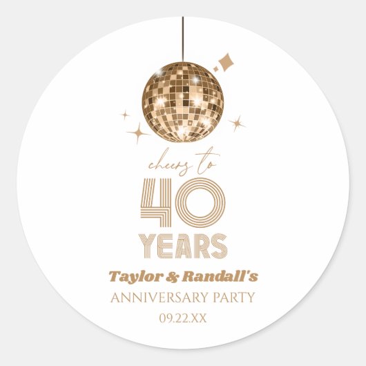Sticker Rond Fête d'anniversaire de mariage Disco Cheers 40 Ans (Devant)