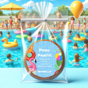 Sticker Rond Fête d'anniversaire de natation à la piscine amusa