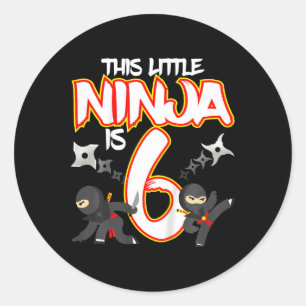 Sticker Rond Fête d'anniversaire de ninja de 6 ans pour enfants