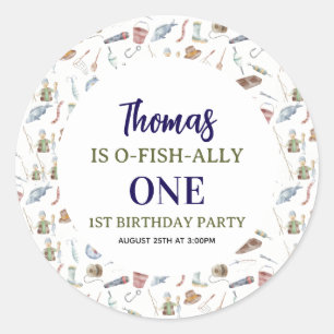 Sticker Rond Fête d'anniversaire de pêche 1ère année O-Poisso