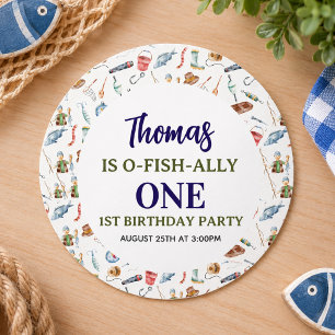 Sticker Rond Fête d'anniversaire de pêche 1ère année O-Poisso