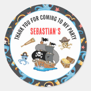 Sticker Rond fête d'anniversaire de pirates