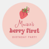 Sticker Rond Fête d'anniversaire de premier âge à thème fraise  (Devant)