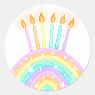 Sticker Rond Fête d'anniversaire de Rainbow Cake