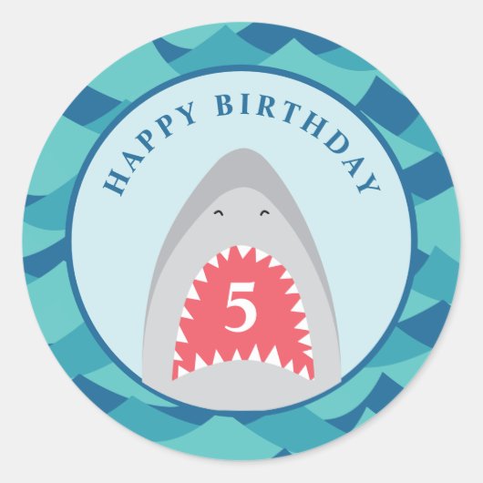Sticker Rond Fête d'anniversaire de requins (Devant)