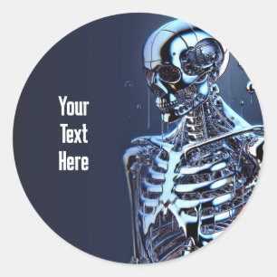 Sticker Rond Fête d'anniversaire de robot squelette argent chro