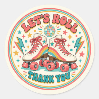 Sticker Rond Fête d'anniversaire de roller rétro Merci