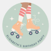 Sticker Rond Fête d'anniversaire de roller rétro Vert sauge (Devant)