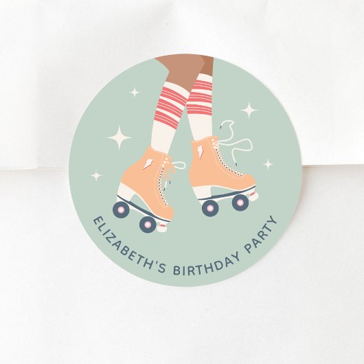 Sticker Rond Fête d'anniversaire de roller rétro Vert sauge
